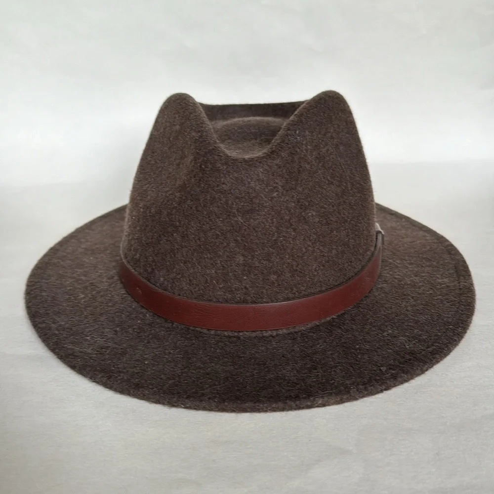 BRIXTON CLASSICS MESSER FEDORA Hat Brown Wool Faux Leather Band Sz M NWOT $75